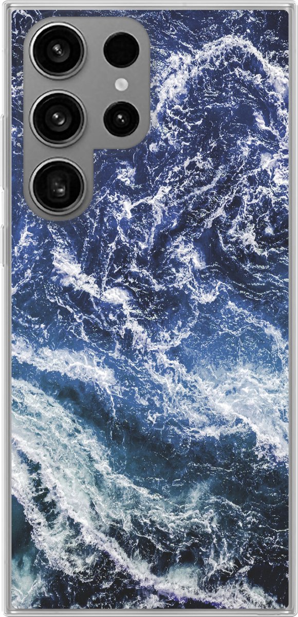 Telefoonhoesje Geschikt voor Samsung Galaxy S23 Ultra hoesje - Natuursteen - Zee - Marmer print - Siliconen Telefoonhoesje Telefoonhoesje