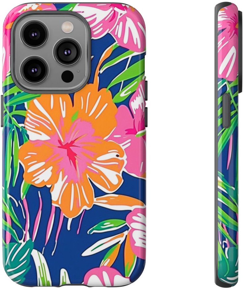 Vrolijk Tropisch Bloemenpatroon – Telefoonhoesje Geschikt voor iPhone 14 Pro