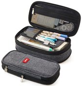 Trousse Classique LIXIN - Grijs - Trousse pour garçons et filles - Toile - Lin - Grande capacité - Trousse École - Trousse pour enfants et adultes - École - Rentrée des classes - Porte-crayons télescopique amusant - Trousse amusante