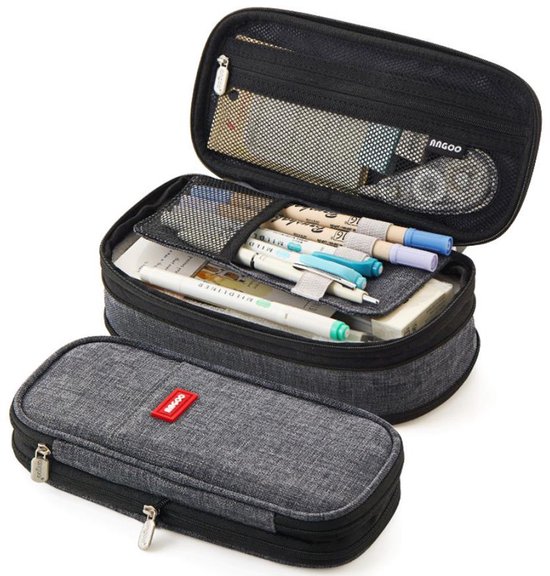 Trousse Classique LIXIN - Grijs - Trousse pour garçons et filles - Toile - Lin - Grande capacité - Trousse École - Trousse pour enfants et adultes - École - Rentrée des classes - Porte-crayons télescopique amusant - Trousse amusante