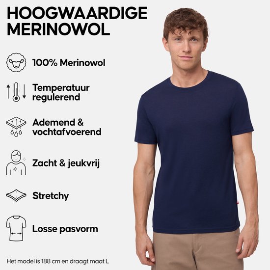 DANISH ENDURANCE 100% Merino Wol Thermo T-shirt - voor Heren - Marineblauw - 2 pack - Maat XXL — afbeelding 3