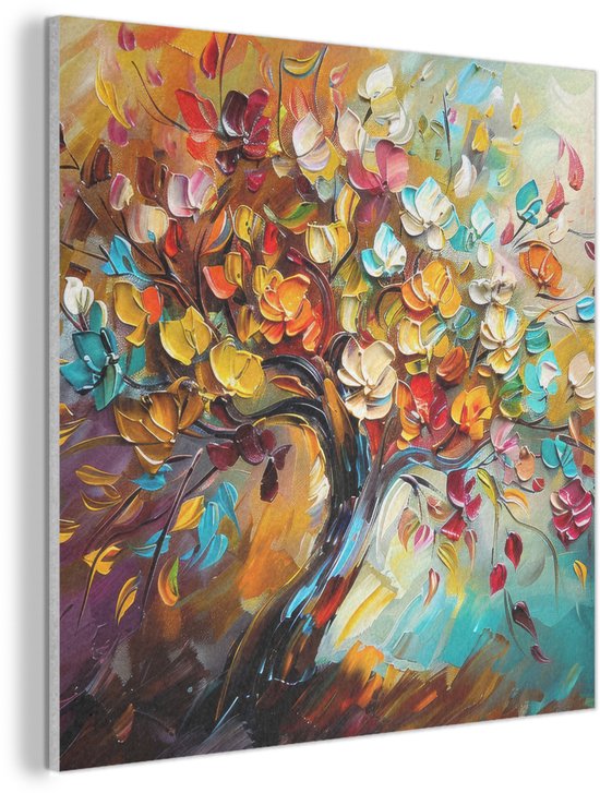 Akoestisch wandpaneel 50x50 cm - Vilt schilderij Boom - Abstract - Kleurrijk - Bloemen - Akoestische panelen - Geluidsdempende wanddecoratie - Geluidsisolatie woonkamer - Muurdecoratie geluidspanelen