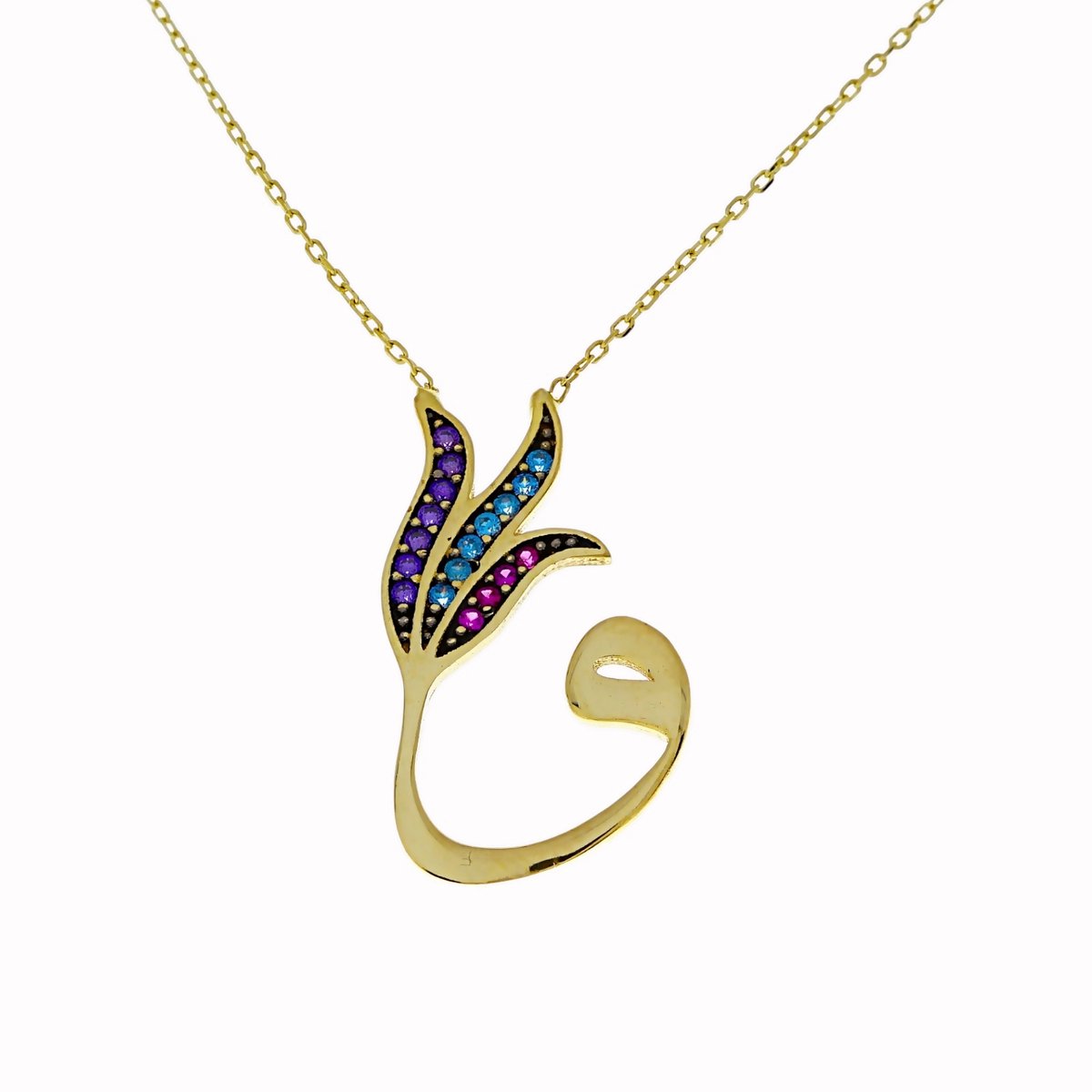 Gouden Ketting Tulp Zirkonia Hanger 14 karaats