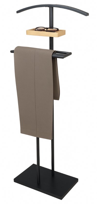 MISOU Dressboy - Kledingstandaard - Kledinghouder - Kledingbutler - Zwart - 114 cm - Kledingrek - Bamboe en metaal
