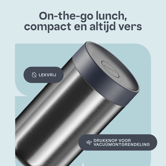 BergHOFF Home Nommie – Boîte à lunch Thermos 0 l – Boîte Thermos étanche – Garde au chaud ou au froid pendant 6 heures – Isolation à double paroi – Récipient alimentaire étanche – Acier inoxydable – Passe au lave-vaisselle – Bleu marine et Argent