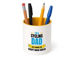 Hacebo® - I'm a cycling dad Pennenbakje - Vader - papa - pennenhouder - vaderdag cadeautjes - verjaardagscadeau - gift - kado - Pennenbakje geel
