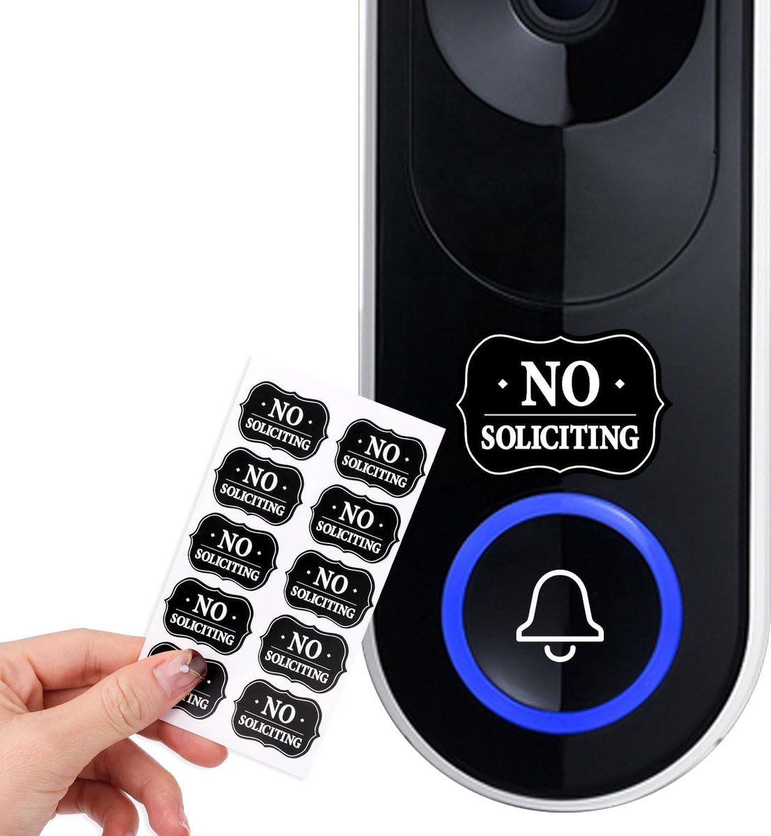 No Soliciting Sign - 10Pcs - Weerbestendig - Kleine Geen Verzoeken Bord - Sticker voor Deurbellen - Thuis - Kantoor - Appartementen (3x2cm, Zwart)