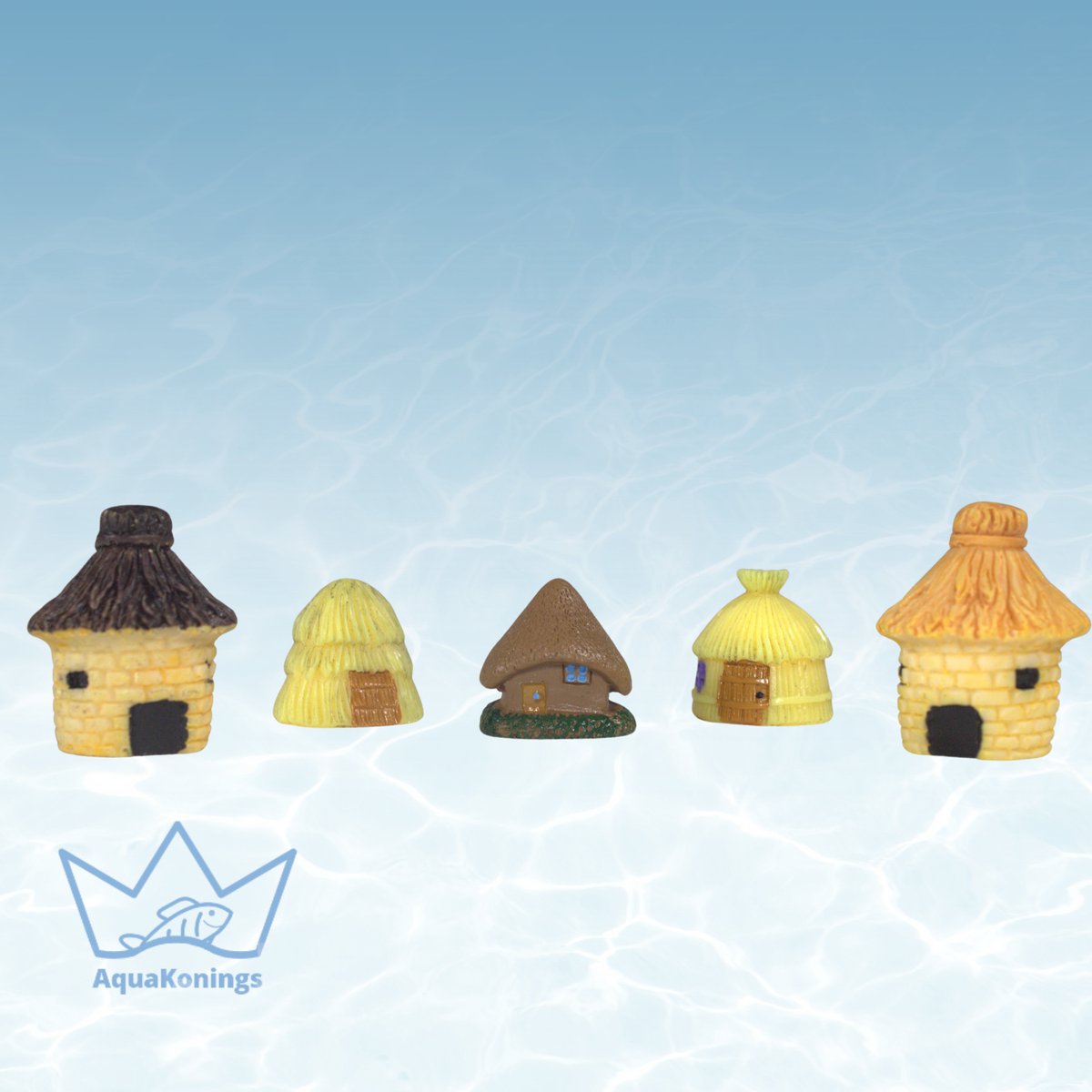 AquaKonings - Aquarium decoratie - Ornamenten - Klein dorp - Set 5 stuks - 3x3x4