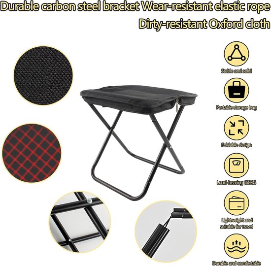 vouwstoel - campingstoel opvouwbaar - Draagbare opvouwbare stoel - Opvouwbare kampeerkruk - camping stoel - Geschikt voor reizen, wandelen, hiken, vissen, picknicken en barbecueën - Zwart van Merkloos — afbeelding 4