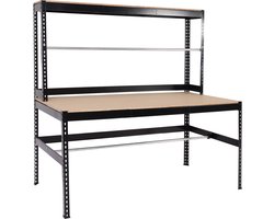 Inpakstation MCW-J84, inpaktafel werktafel, in hoogte verstelbare zwenkwielhouder, hout staal 183x183x90cm, zwart