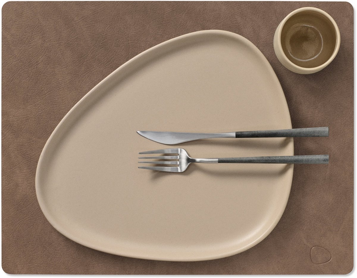 LIND DNA Placemats Nupo - Leer - Brown / Sand - dubbelzijdig - 45 x 35 cm - 2 Stuks