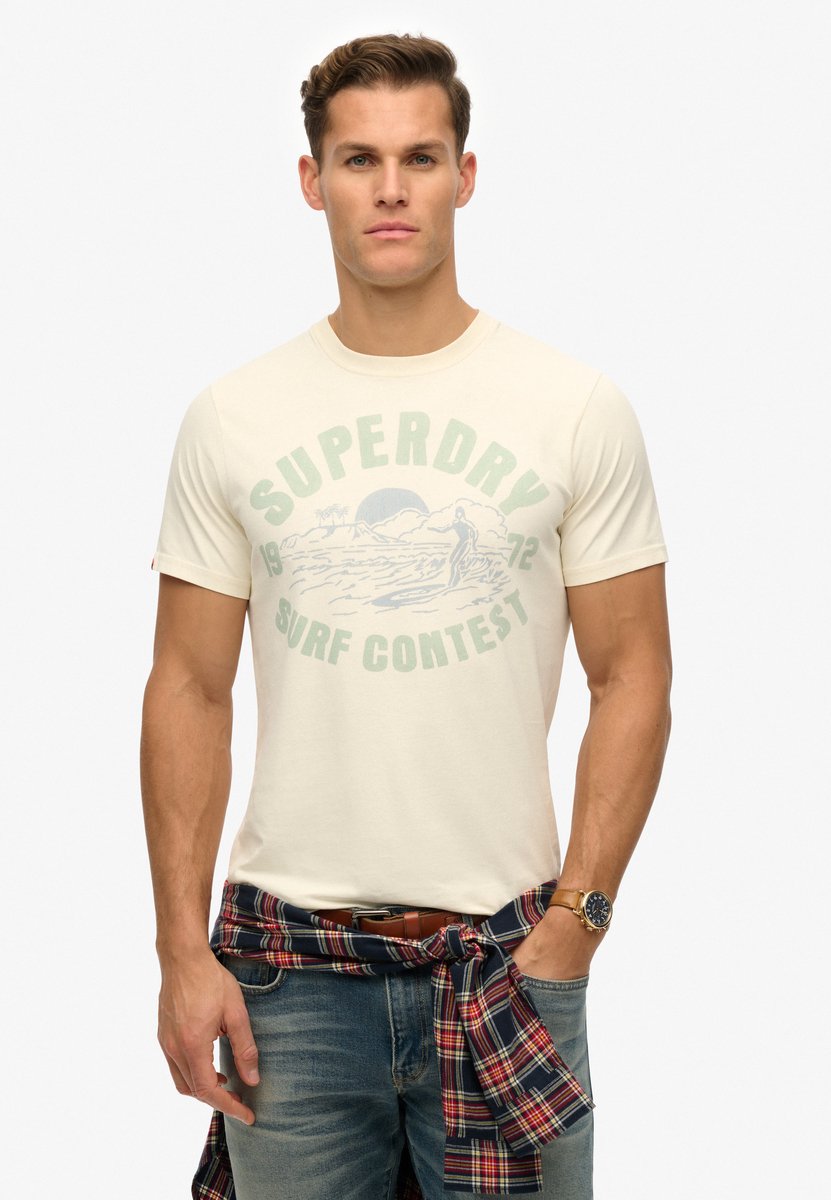 Superdry T-shirt Korte mouw shirt met grote print Wit