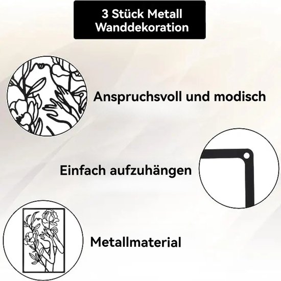 Décoration murale en métal CHIWIN 3 pièces - décoration murale noire - art linéaire moderne - salon chambre couloir simple - aucun assemblage requis