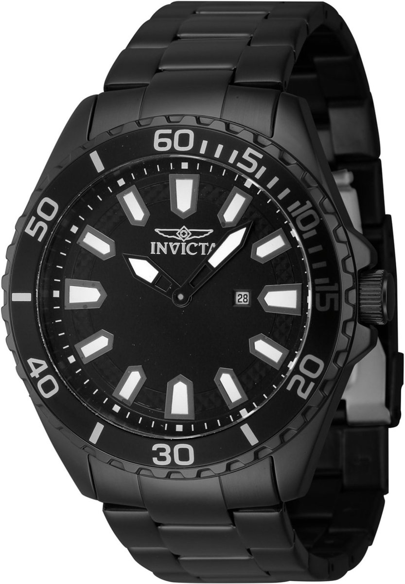 Invicta Pro Diver 46895 Heren Horloge - Waterdicht - Analoog - Quartz Uurwerk - Roestvrij Staal met zwarte Wijzerplaat - 46mm