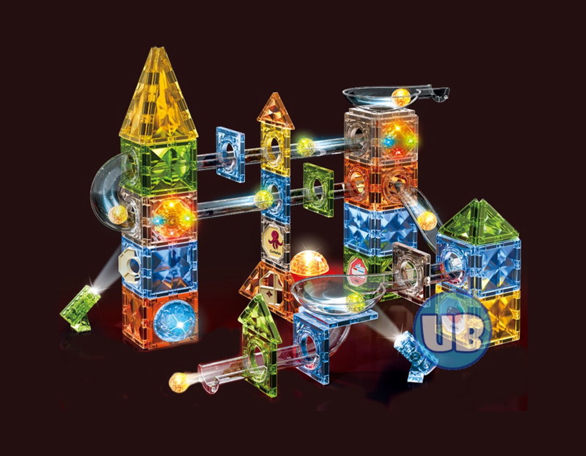 Magnetic Tiles - Knikkerbaan met Discobal en Lichteffect – 142 delig - Magnetische Bouwblokken