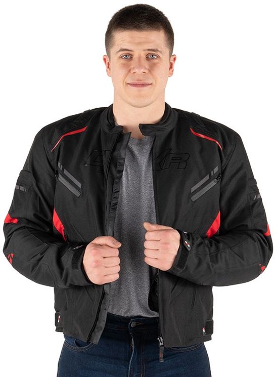Veste moto TRUSTER Homme 4 saisons Zwart/Rouge S Homologué CE par MOTOBLOUZ