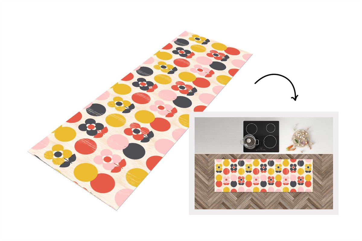 KitchenYeah Keukenloper 180x60 cm - Keukenmat vinyl Retro - Design - Bloemen - Pastel - Keukenmatten loper - Keuken vloerkleed tapijt