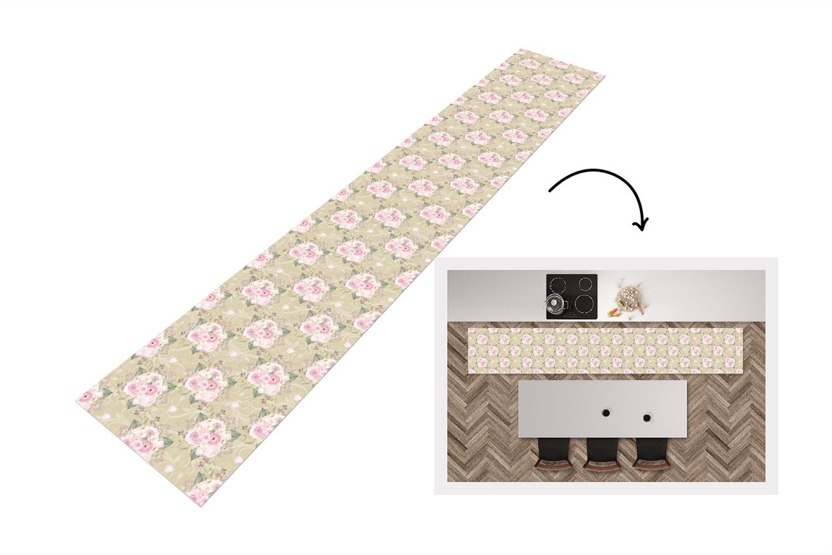 KitchenYeah Keukenloper 300x50 cm - Keukenmat vinyl Roos - Patronen - Bloemen - Keukenmatten loper - Keuken vloerkleed tapijt Rozen