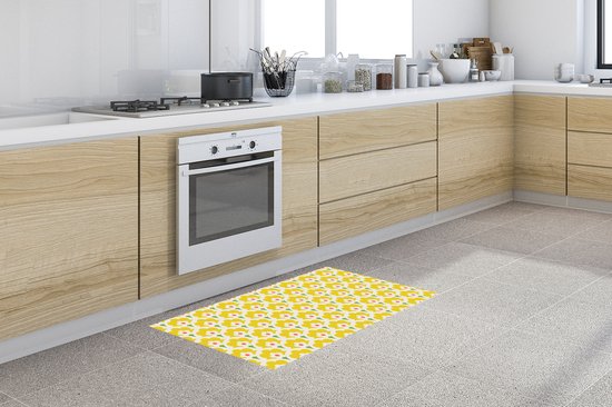 Keukenloper 120x50 cm - Keukenmat vinyl Design - Retro - Seventies - Geel - Keukenmatten loper - Keuken vloerkleed tapijt