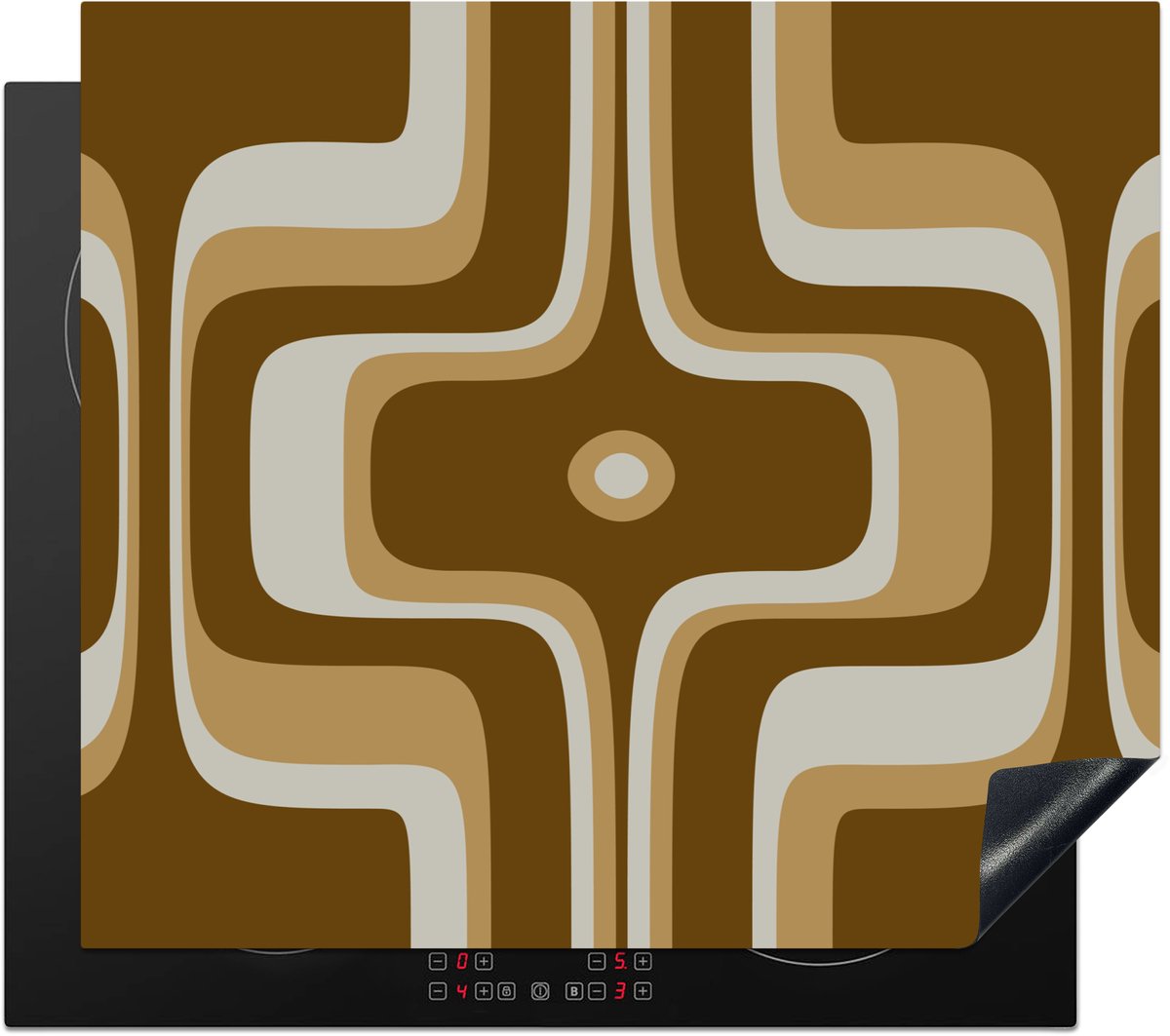 KitchenYeah® Inductie beschermer 57.6x51.6 cm - Retro - Design - Bruin - Kookplaataccessoires - Afdekplaat voor kookplaat - Inductiebeschermer - Inductiemat - Inductieplaat mat - Keuken decoratie