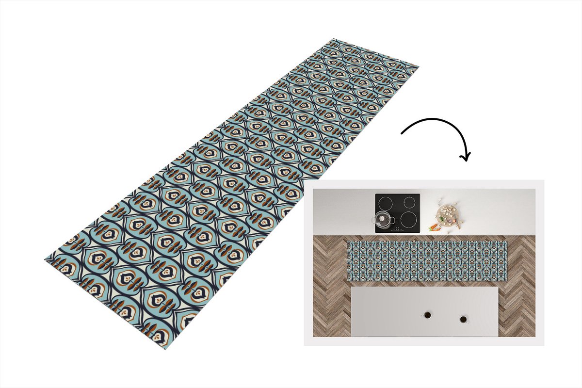 KitchenYeah Keukenloper 240x60 cm - Keukenmat vinyl Retro - Bloem - Patronen - Keukenmatten loper - Keuken vloerkleed tapijt