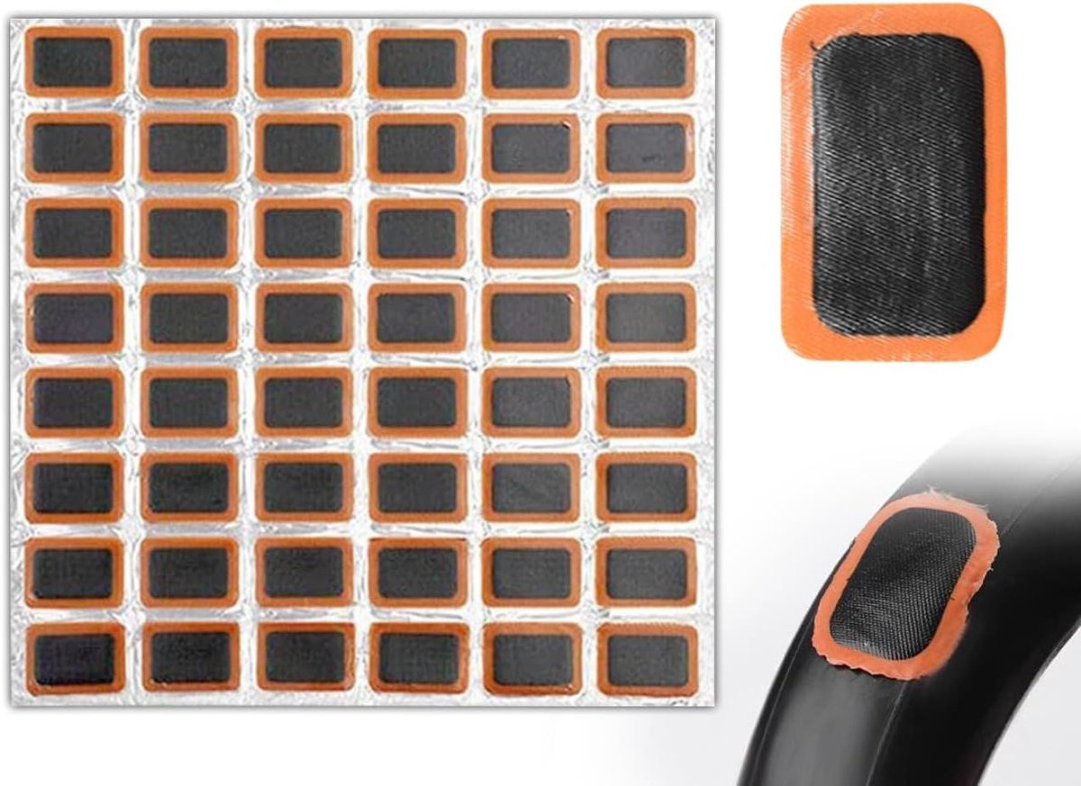 Allecto Plus - Fietsbandenreparatieset met 48 stuks - Vierkante Patchset voor Fietsbanden