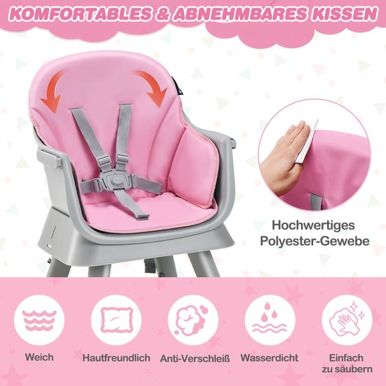 COSTWAY 6-in-1 babystoel, kinderstoel, eetkamerstoel, leertafel & bouwsteentafel & kinderzitgroep, kinderstoel met veiligheidsgordel en afneembaar dienblad, babystoel, combi-kinderstoel van Merkloos — afbeelding 4