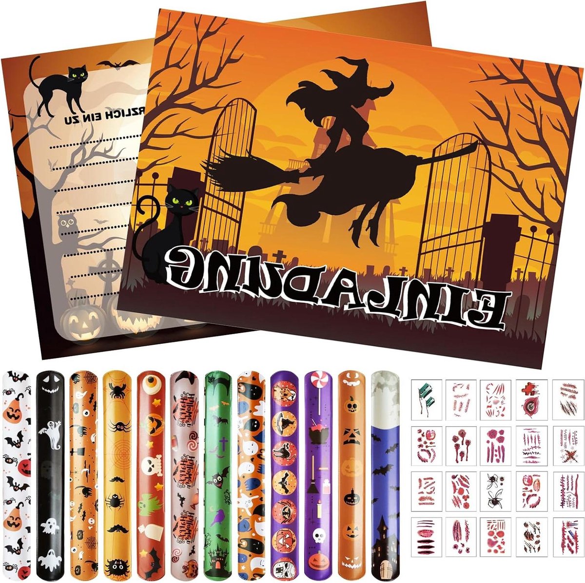 - Uitnodigingskaarten Halloween-feest - 12 stuks begraafplaats grijs decor