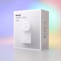 Witte Nuki Smart Lock Go verpakking met logo's van 'Matter', 'Apple Home', 'Google Home' en 'Amazon Alexa'.