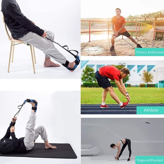 Yoga Stretching Strap - Beenstrekkerband - Fascia Stretcher - Unisex - Verlichting van Plantaire Fasciitis - Geschikt voor Fysiotherapie, Verlichting van Plantaire Fasciitis, Pilates, Dans, Gymnastiek - Blauw van Merkloos — afbeelding 3