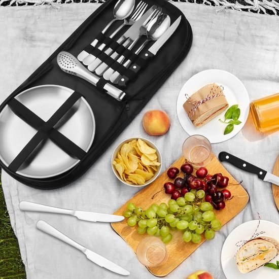 Campingbestekset - 10 Stuks - Draagbaar - Roestvrij Staal - Geschikt Voor Kamperen - Picknicken - Reizen - Geschikt Voor 2 Personen - 24*24*5CM — afbeelding 2