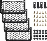 BuxiuGK 2 stuks auto opbergnet tas elastisch opbergnet met kunststof frame met schroeven voor auto, caravan, camper boot, 31 x 21 cm, zwart