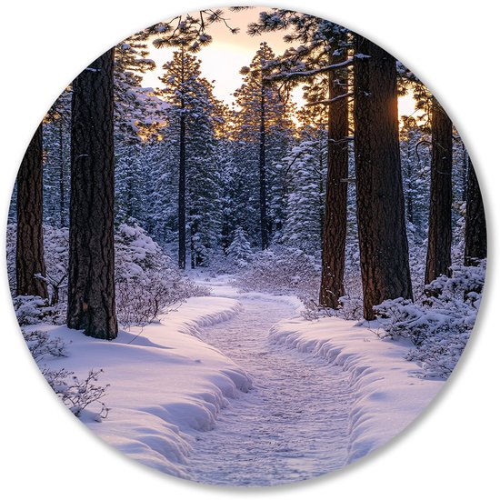 Besneeuwd bos bij zonsondergang - Winter muurcirkels - Ronde wandprint bos - Realisme kunststroming - Ronde Forex wanddecoratie - Klassiek geïnspireerde wanddecoratie - muurcirkel forex 80x80 cm