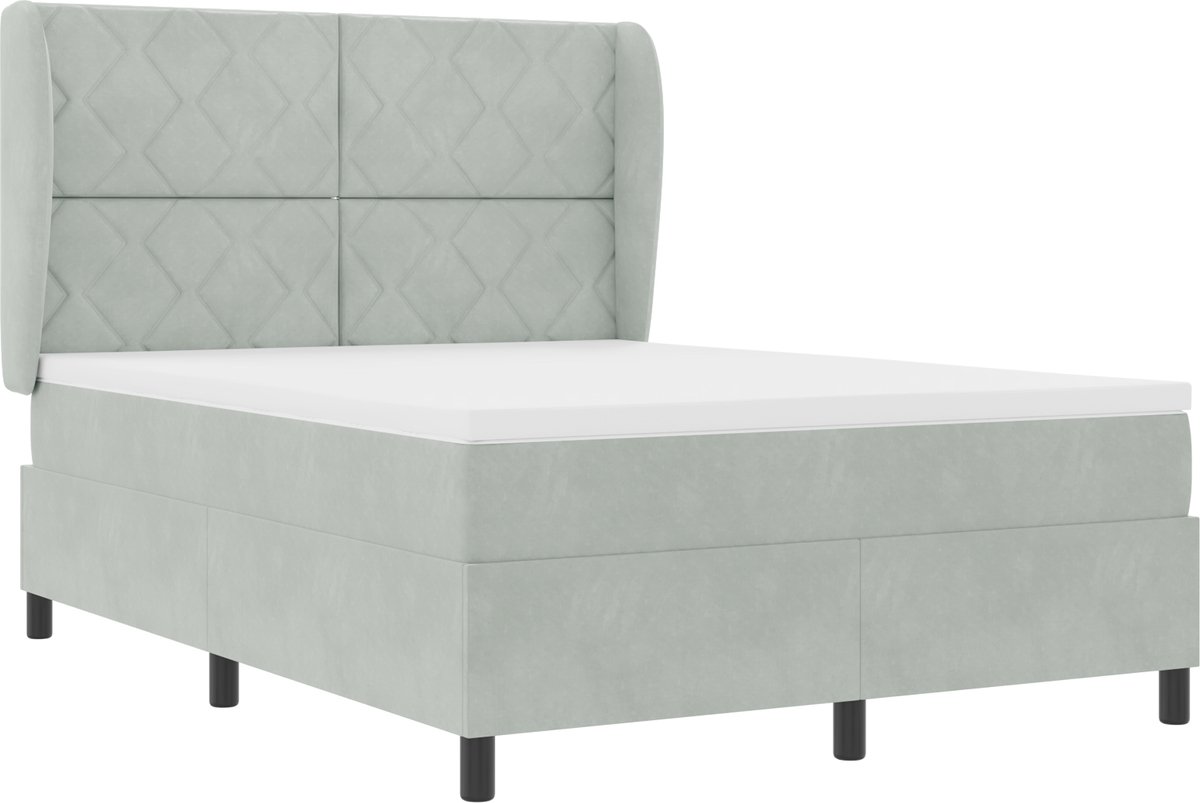 vidaXL - Boxspring - bed - met - hoofdeinde - Lichtgrijs - 190 - x - 140 - cm - Fluweel