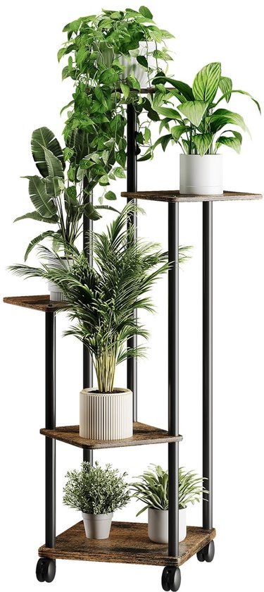Venhvorer Bloemenrek, 5 dieren, houten plantenrek met optionele wielen
