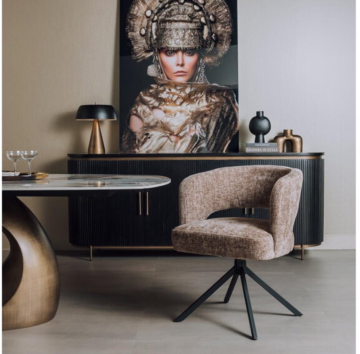 Tower Living Eetkamerstoel Mura draaibaar Chenille - Cappucino Bruin