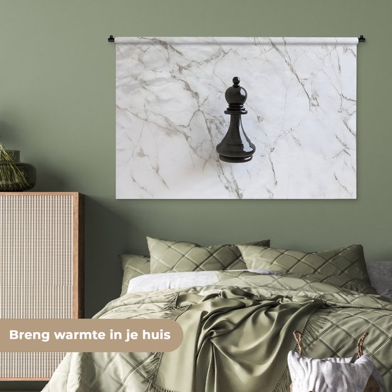 Wandkleed 120x80 cm - Wanddoek Schaakstuk - Loper - Zwart - Marmer - Wandtapijt - Wandkleden