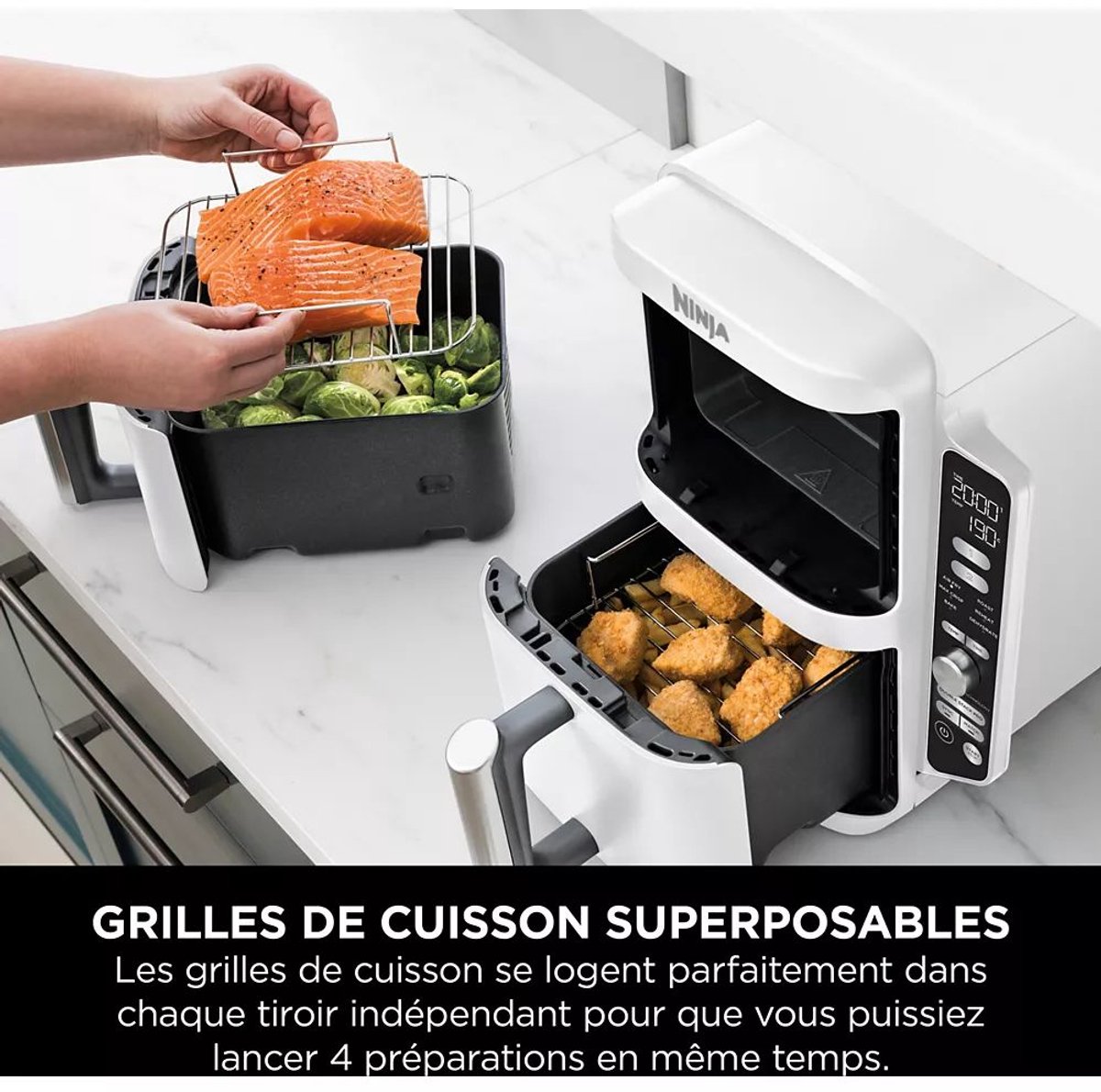 Ninja Double Stack Airfryer XXL - 9.5 Liter - Dubbele Gestapelde Lades - 6 Programma's - Inclusief Kookrekjes - Wit - SL400EUWH – foto 8