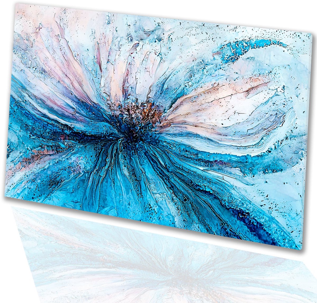 Abstracte blauwe bloemenkunst - Bloem glas schilderijen - Wanddecoratie glas bloemen - Abs