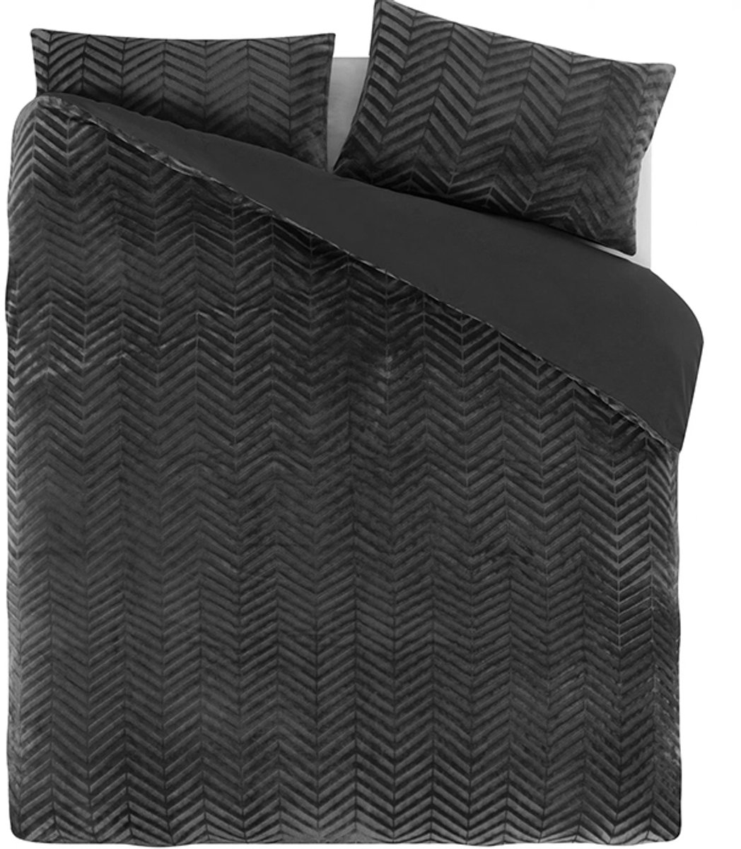 Teddy Dekbedovertrek Visgraatpatroon Antraciet-1-persoons (140 x 200/220 cm)