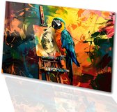 Papegaai op schildersezel - Papegaai glasschilderijen - Wanddecoratie dier - Surrealistisch - Plexiglas schilderijen - Kantoor accessoires - acrylglas 60x40 cm