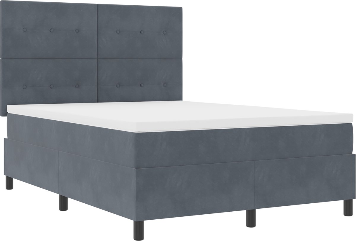 vidaXL - LED - Box - Spring - Bed - Donkergrijs - 160 - x - 200 - cm - Fluweel
