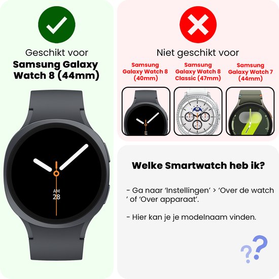 Screenprotector - 2 Stuks - Geschikt voor Samsung Galaxy Watch 8 (44 mm) - Sterk & Shockproof - Tempered Glass - Beschermglas Screen Cover - Gehard Glas - Bescherm Protector voor Smartwatch