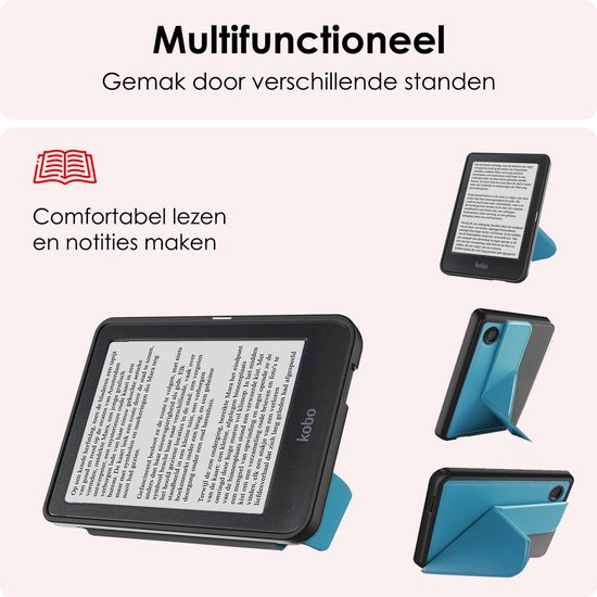 Hoes Geschikt voor Kobo Clara Colour Hoesje Bookcase Cover Book Case Hoes Sleepcover Trifold Met Screenprotector - Turquoise van Merkloos — afbeelding 3