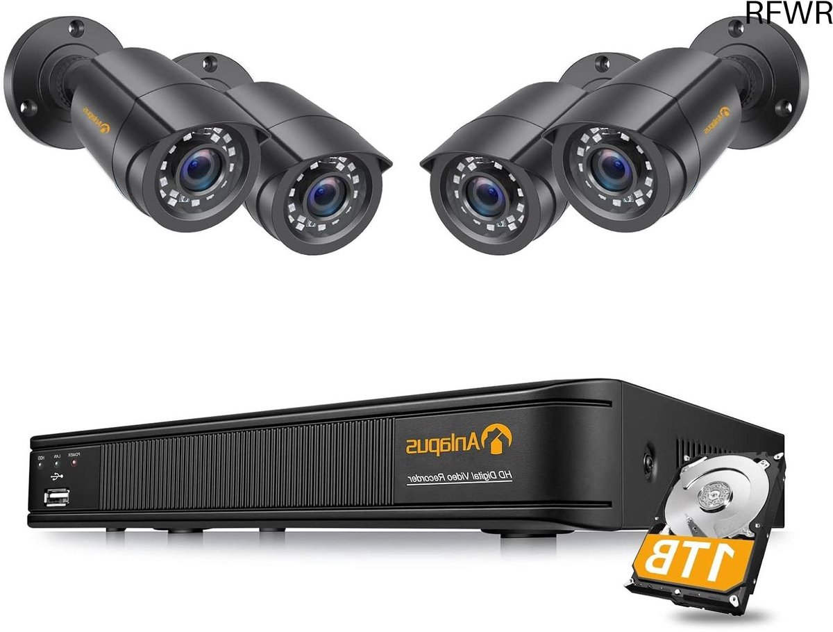 RFWR® 1080P Bewakingscamera Set met 4 Buiten Camera's en 8CH DVR