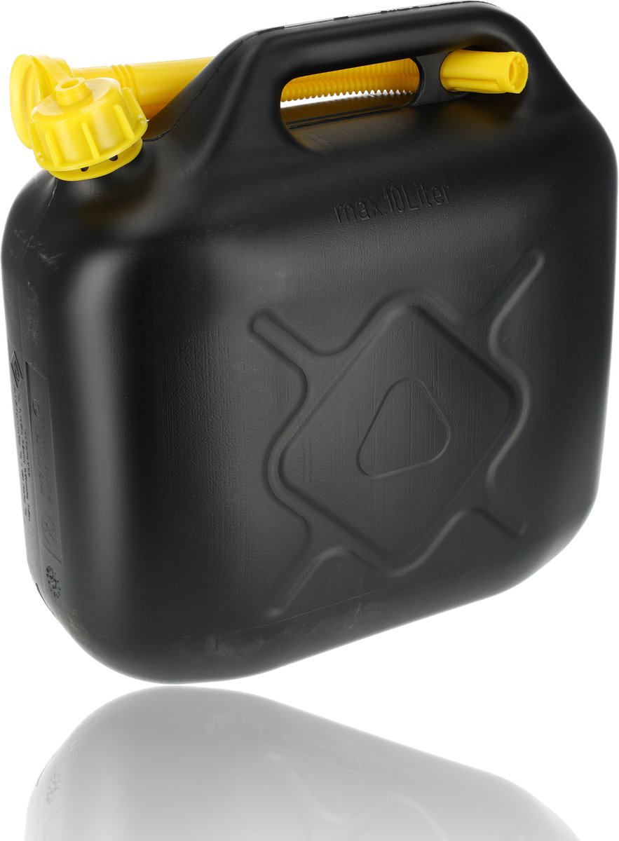 Jerrycan 10 liter zwart – Jerrycan zwart voor brandstof – 10 liter – inclusief schenktuit – o.a. benzine / diesel – Jerrycan benzine – Jerrycan kopen 10 liter – 10 liter kunststof brandstof jerrycan
