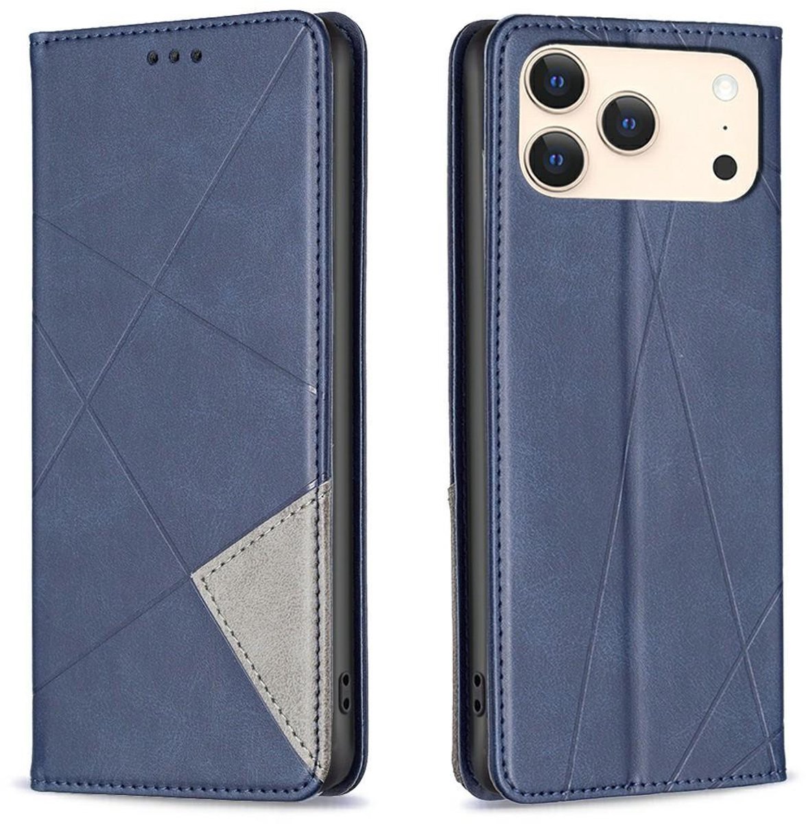 Mobigear Telefoonhoesje geschikt voor Apple iPhone 17 Pro Max Hoesje | Mobigear Rhombus Slim Bookcase | Pasjeshouder voor 2 Pasjes | Telefoonhoesje voor Pinpas / OV Kaart / Rijbewijs - Blauw