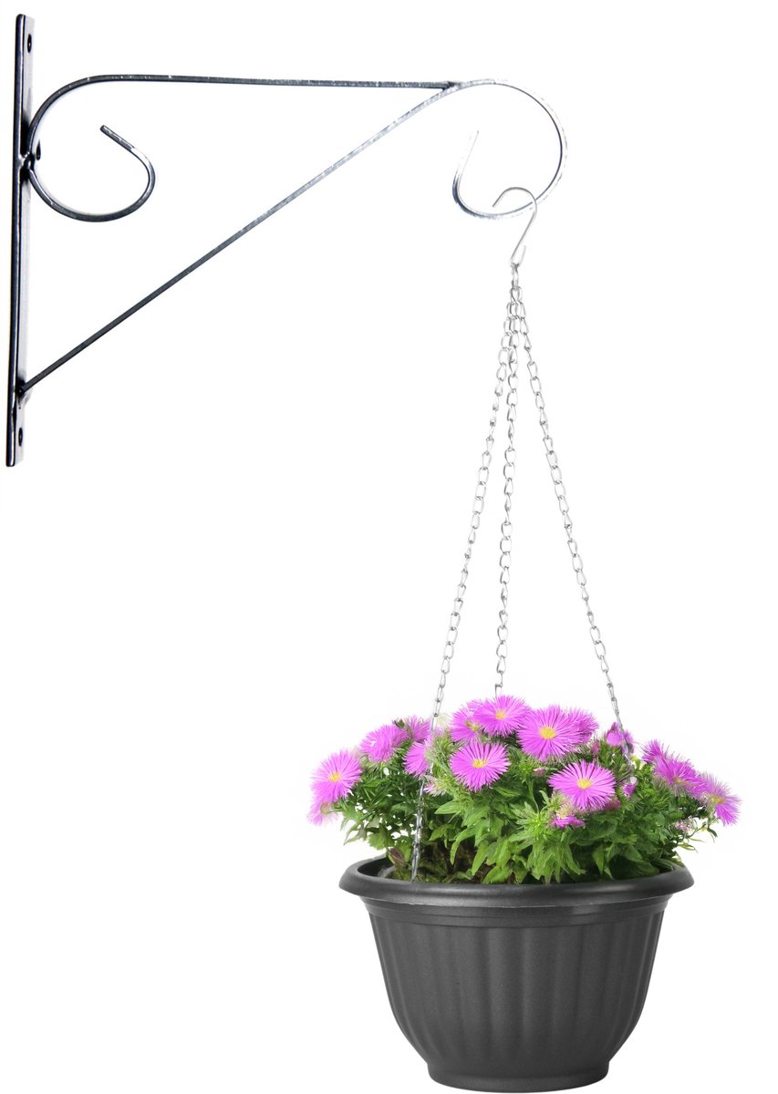 Hangpot + Muurhaak Cuneo - antraciet - D20 cm - kunststof - metaal - tuinaccessoires