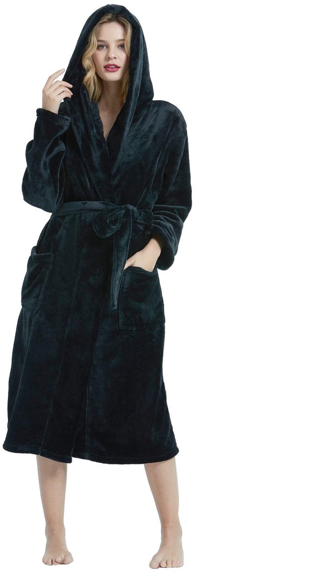 Ibenzoa® Dames Luxe Fleece Badjas met Capuchon en Zachte Pluche Stof voor Comfortabele Loungewear