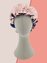 Linnen & Silk Zijden Double-Lagen & Duo-Kleur Slaapmuts OEKO-TEX Standard 100 22 Momme 100% 6A Pure Silk "Care Your Hair" Extremé Luxe Silk Bonnet - Satin WarmRosé+Zwart